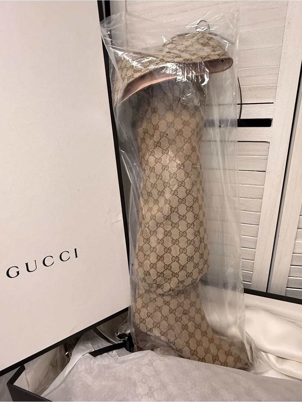 Gucci Lisa Monogram Canvas Thigh High Boots